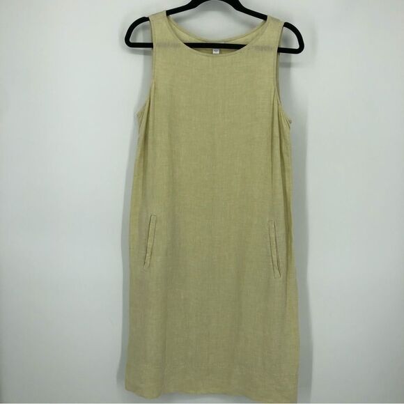 J. Jill Love Linen Dress Womens Medium 100% Linen Lemon Lime Sleeveless Pockets - Picture 1 of 12